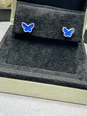 VCA Mini Blue Chalcedony Butterfly Stud Earrings